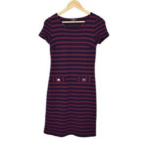 TALBOTS STRIPED COTTON MAROON NAVY SHORT SLEEVE T-SHIRT DRESS